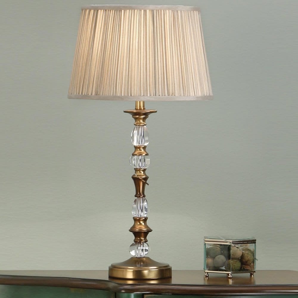 63593 Polina Antique Brass Large Table Lamp Beige Shade